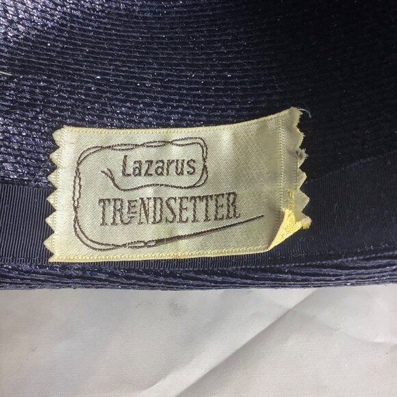 Vtg Lazarus Trendsetter Wide Flat Brim Hat with Pin‎ Statement Bow 22\